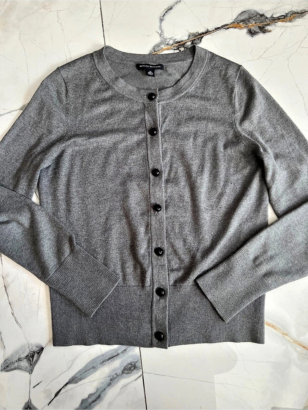 Luxury Silk Cotton Blend Button-Front Cardigan Gray Medium Banana Republic